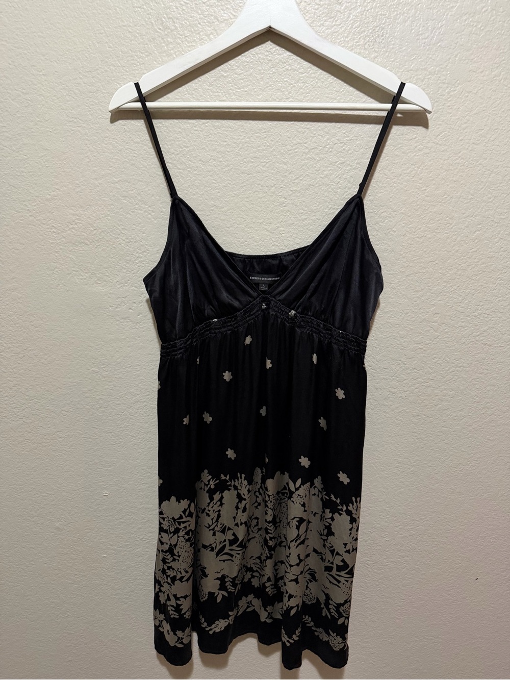Express Design Studio 95% Silk Y2K Floral Slip Dress Black Mini Size Large